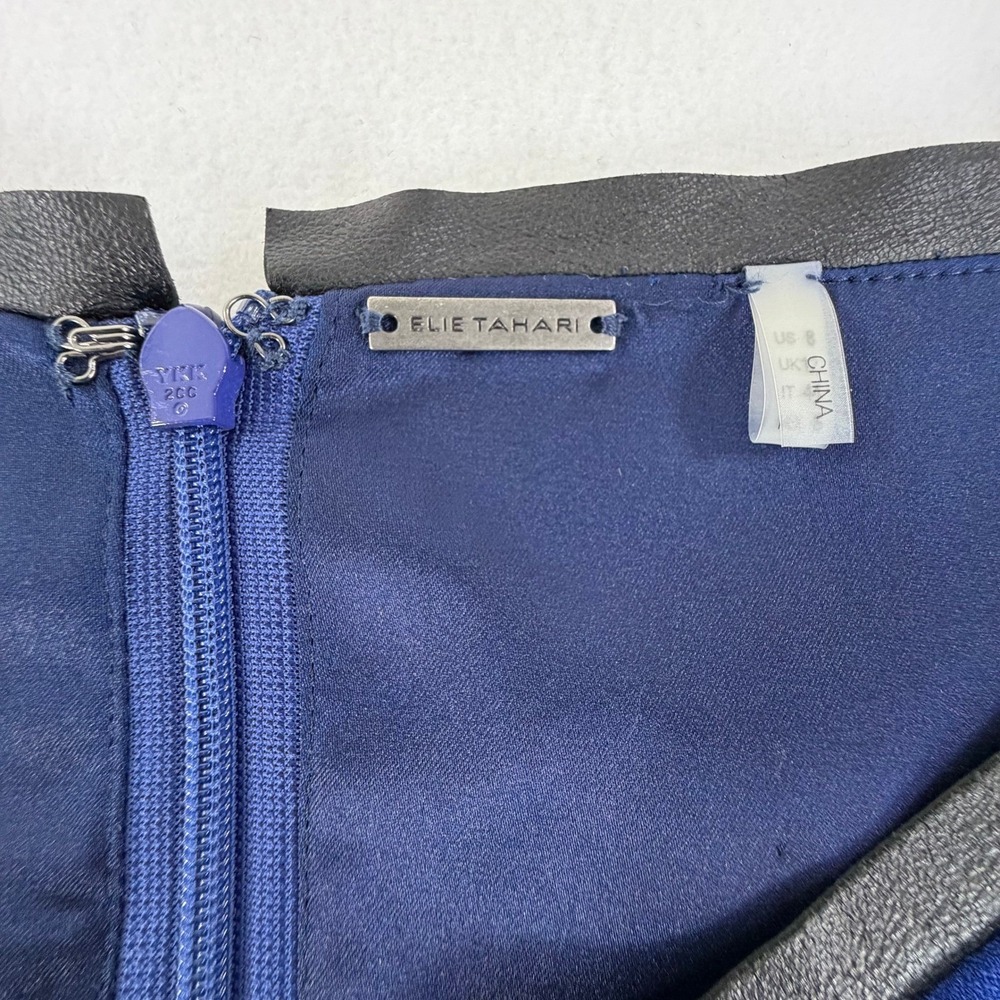 Elie Tahari Royal Blue Sheath Dress Asymmetrical Neck Career Work Cocktail‎ Sz 8 - Picture 6 of 16